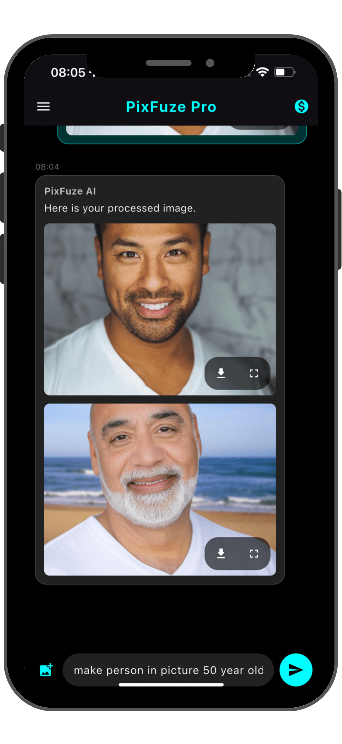 AI age progression showing realistic aging effect